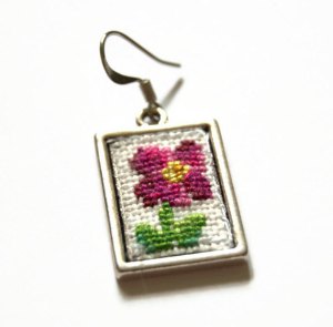 Use Coupon Code RMSUCK for 15% off these Pink Daisy Cross Stitch Earrings!